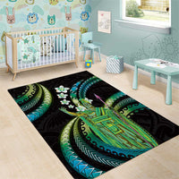 Hawaii King Kamehameha Area Rug Fantastic Plumeria Chartreuse Cyan