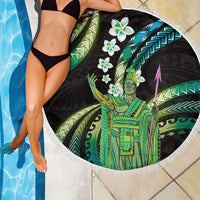 Hawaii King Kamehameha Beach Blanket Fantastic Plumeria Chartreuse Cyan