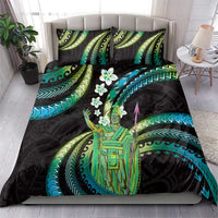 Hawaii King Kamehameha Bedding Set Fantastic Plumeria Chartreuse Cyan