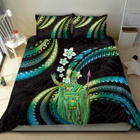 Hawaii King Kamehameha Bedding Set Fantastic Plumeria Chartreuse Cyan