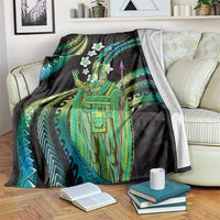 Hawaii King Kamehameha Blanket Fantastic Plumeria Chartreuse Cyan