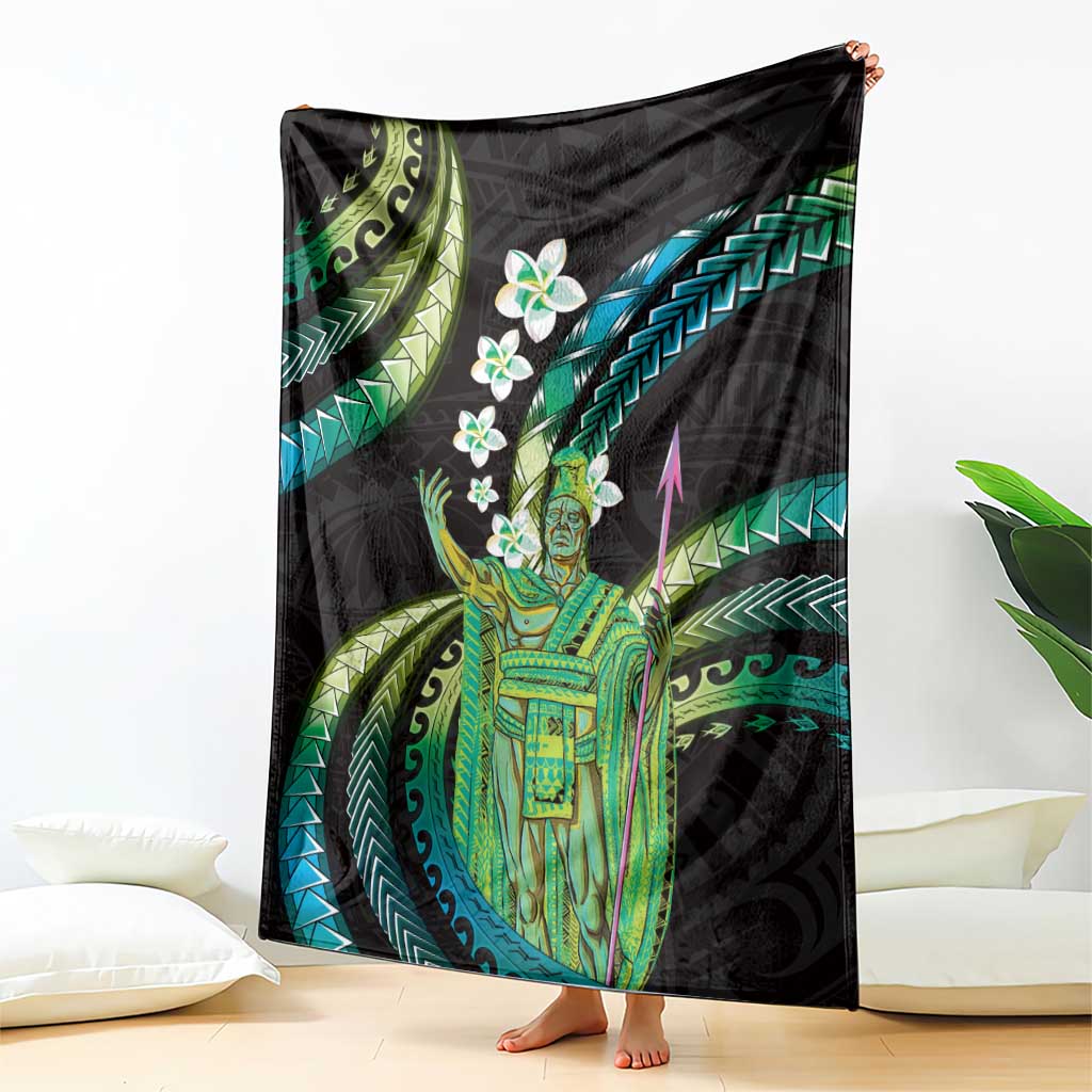 Hawaii King Kamehameha Blanket Fantastic Plumeria Chartreuse Cyan