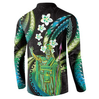 Hawaii King Kamehameha Button Sweatshirt Fantastic Plumeria Chartreuse Cyan