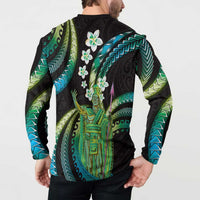 Hawaii King Kamehameha Button Sweatshirt Fantastic Plumeria Chartreuse Cyan