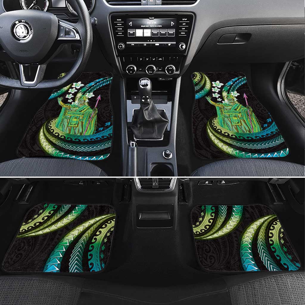 Hawaii King Kamehameha Car Mats Fantastic Plumeria Chartreuse Cyan