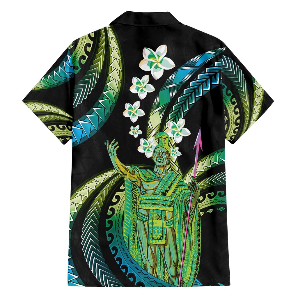 Hawaii King Kamehameha Family Matching Off Shoulder Maxi Dress and Hawaiian Shirt Fantastic Plumeria Chartreuse Cyan LT01 - Polynesian Pride