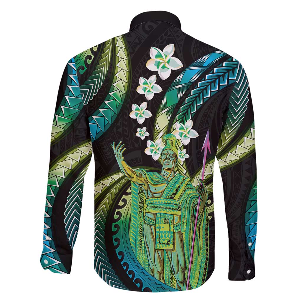 Hawaii King Kamehameha Family Matching Off Shoulder Short Dress and Hawaiian Shirt Fantastic Plumeria Chartreuse Cyan LT01 - Polynesian Pride