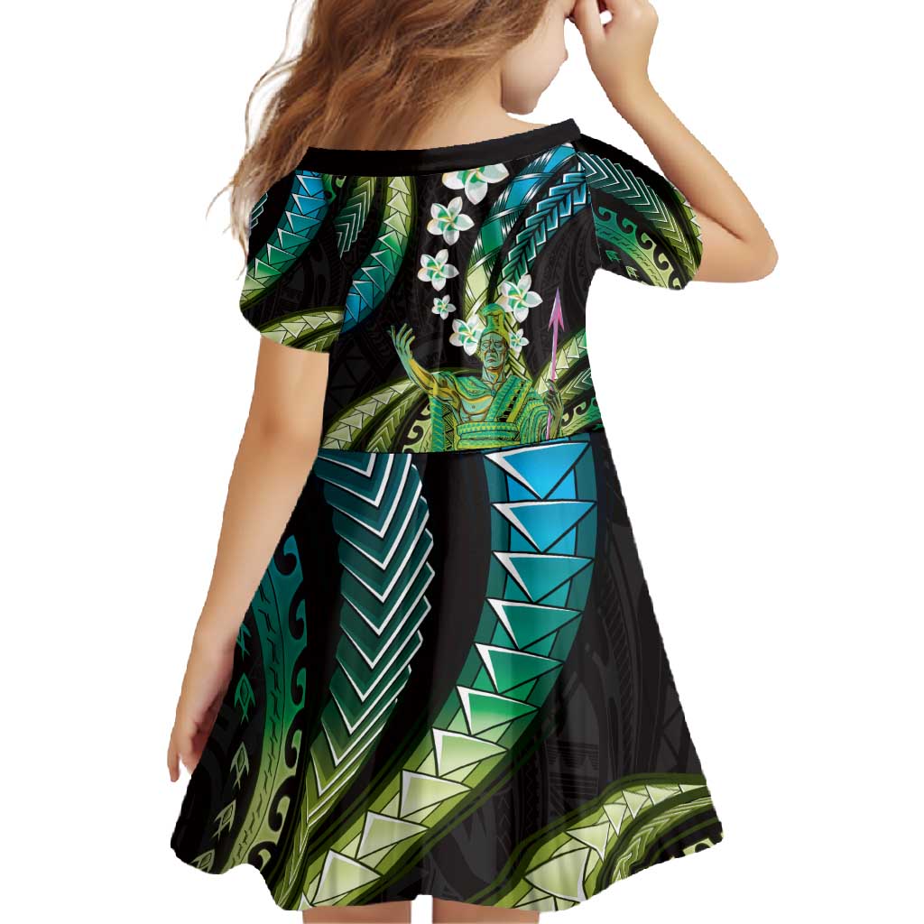 Hawaii King Kamehameha Family Matching Summer Maxi Dress and Hawaiian Shirt Fantastic Plumeria Chartreuse Cyan LT01 - Polynesian Pride