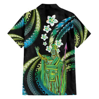 Hawaii King Kamehameha Family Matching Tank Maxi Dress and Hawaiian Shirt Fantastic Plumeria Chartreuse Cyan