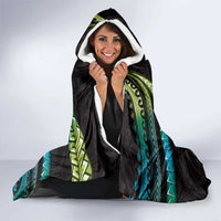 Hawaii King Kamehameha Hooded Blanket Fantastic Plumeria Chartreuse Cyan