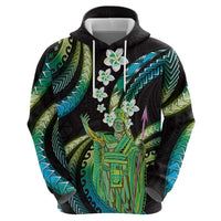 Hawaii King Kamehameha Hoodie Fantastic Plumeria Chartreuse Cyan