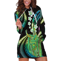 Hawaii King Kamehameha Hoodie Dress Fantastic Plumeria Chartreuse Cyan