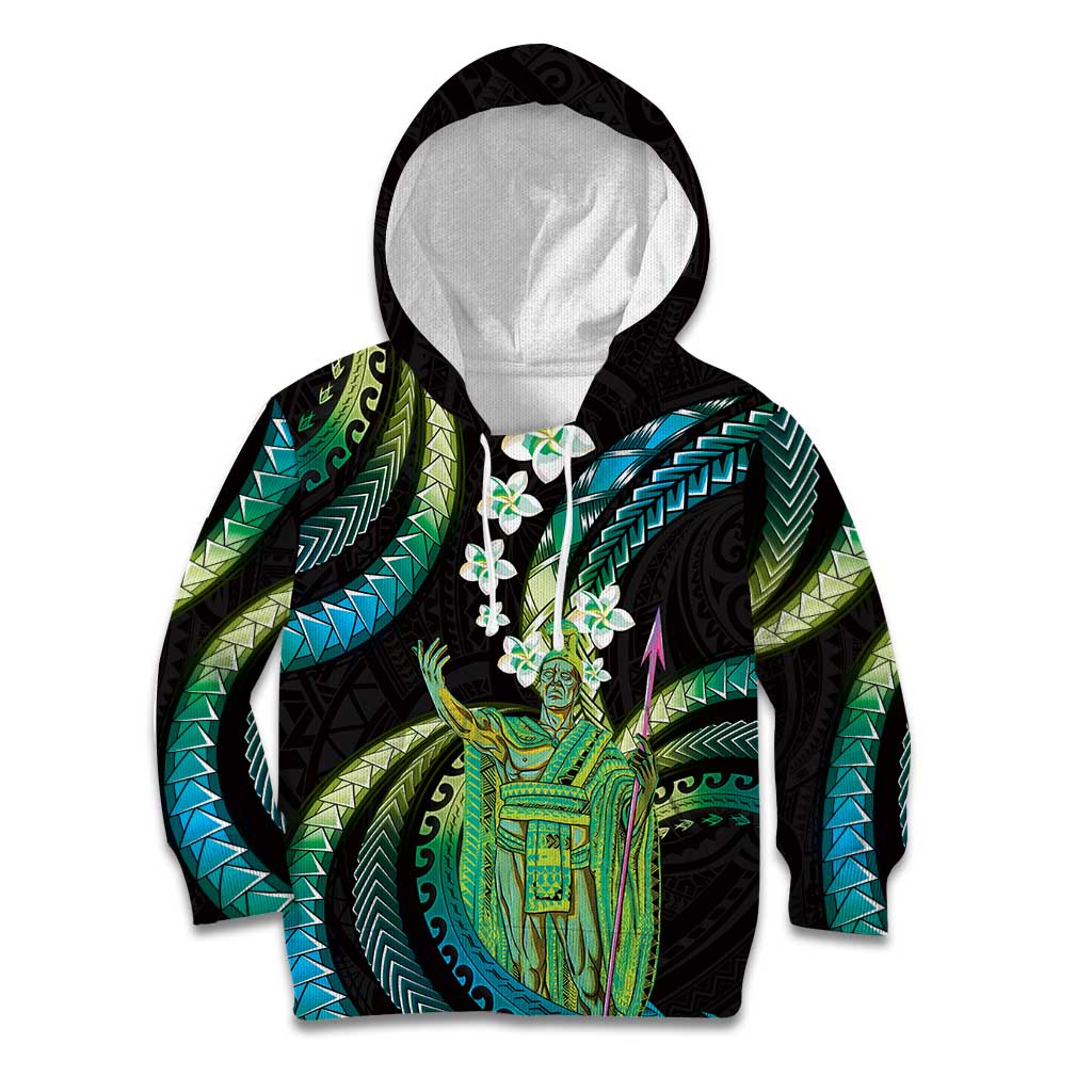 Hawaii King Kamehameha Kid Hoodie Fantastic Plumeria Chartreuse Cyan