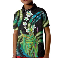 Hawaii King Kamehameha Kid Polo Shirt Fantastic Plumeria Chartreuse Cyan