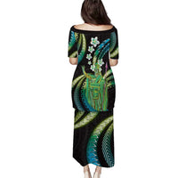 Hawaii King Kamehameha Puletasi Fantastic Plumeria Chartreuse Cyan