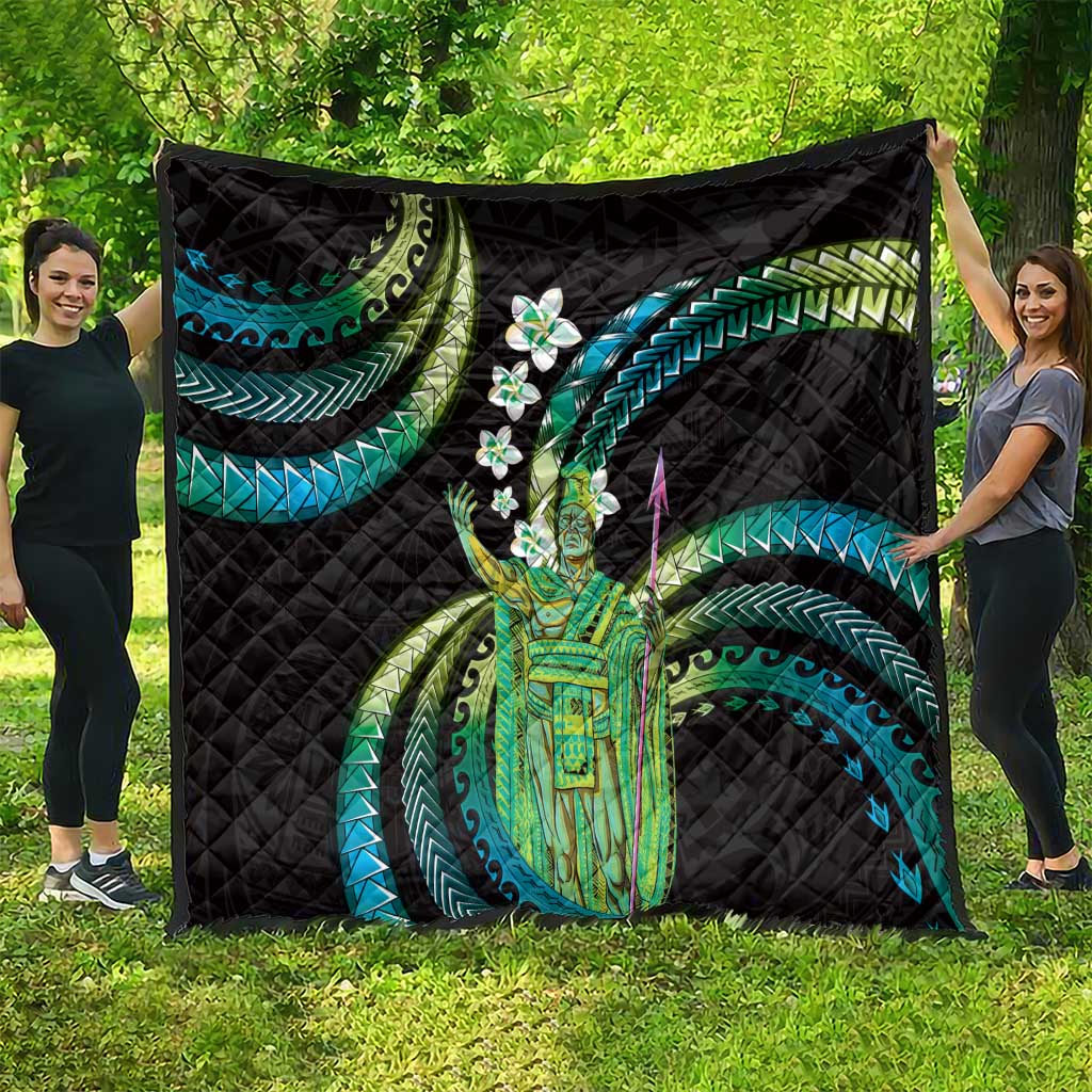 Hawaii King Kamehameha Quilt Fantastic Plumeria Chartreuse Cyan
