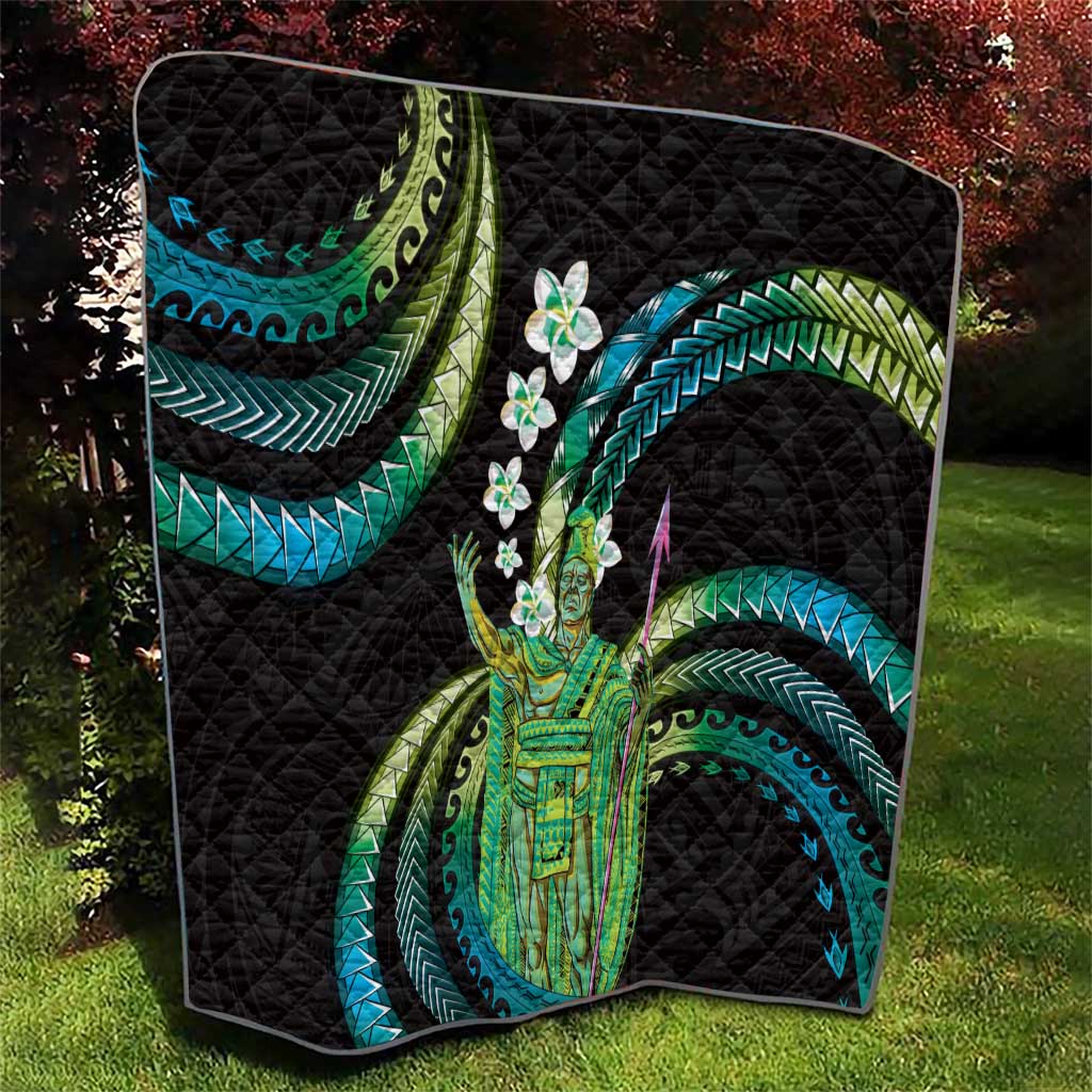 Hawaii King Kamehameha Quilt Fantastic Plumeria Chartreuse Cyan