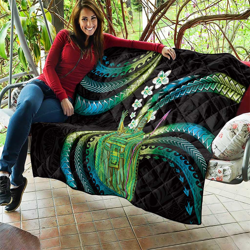 Hawaii King Kamehameha Quilt Fantastic Plumeria Chartreuse Cyan