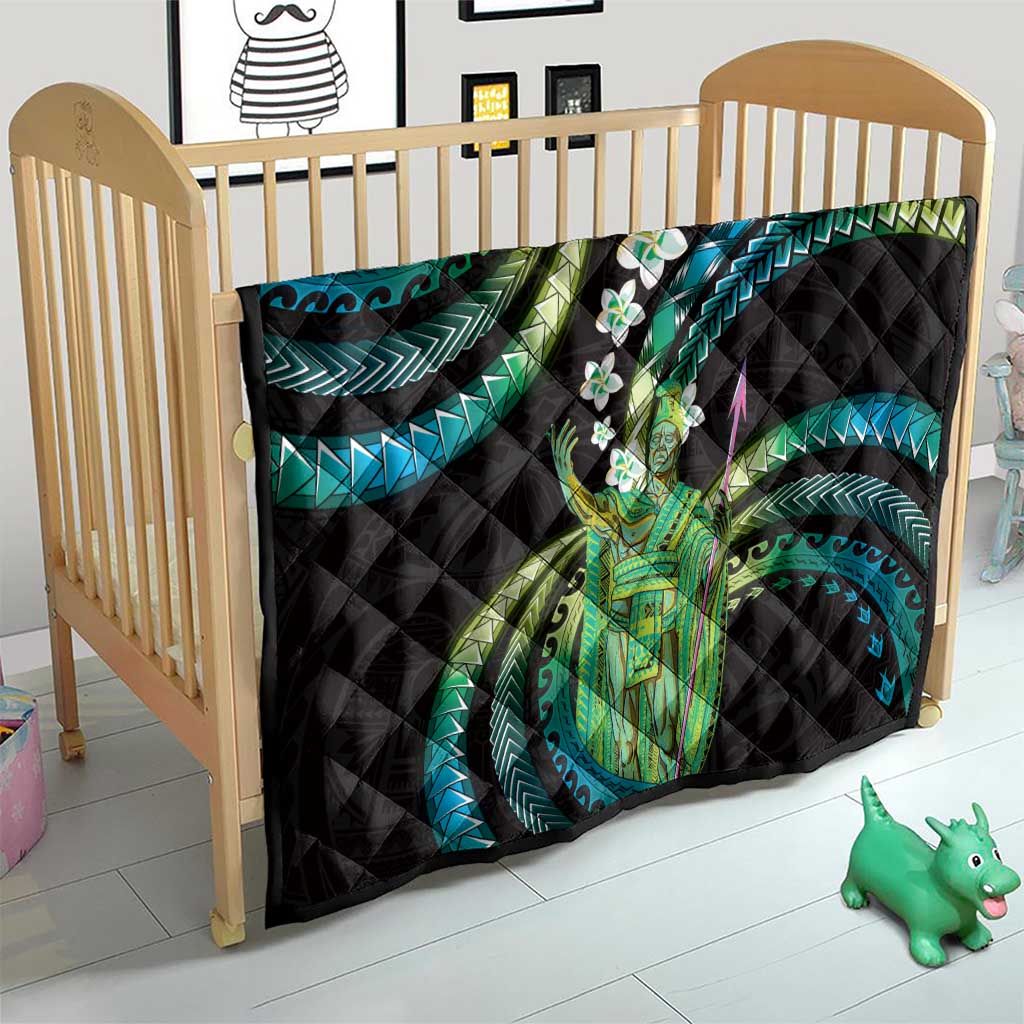 Hawaii King Kamehameha Quilt Fantastic Plumeria Chartreuse Cyan