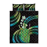 Hawaii King Kamehameha Quilt Bed Set Fantastic Plumeria Chartreuse Cyan