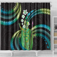 Hawaii King Kamehameha Shower Curtain Fantastic Plumeria Chartreuse Cyan