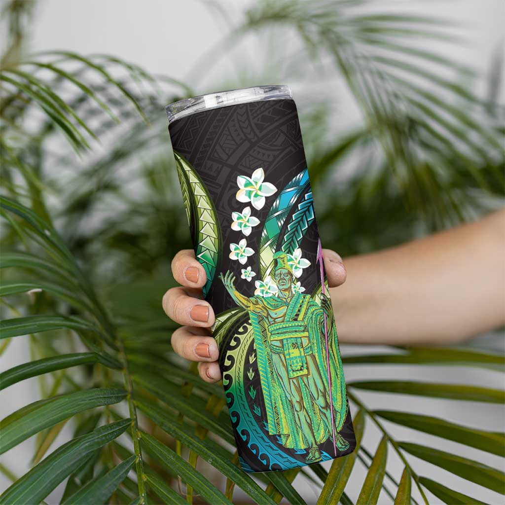 Hawaii King Kamehameha Skinny Tumbler Fantastic Plumeria Chartreuse Cyan