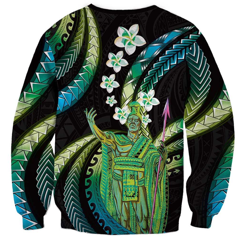 Hawaii King Kamehameha Sweatshirt Fantastic Plumeria Chartreuse Cyan