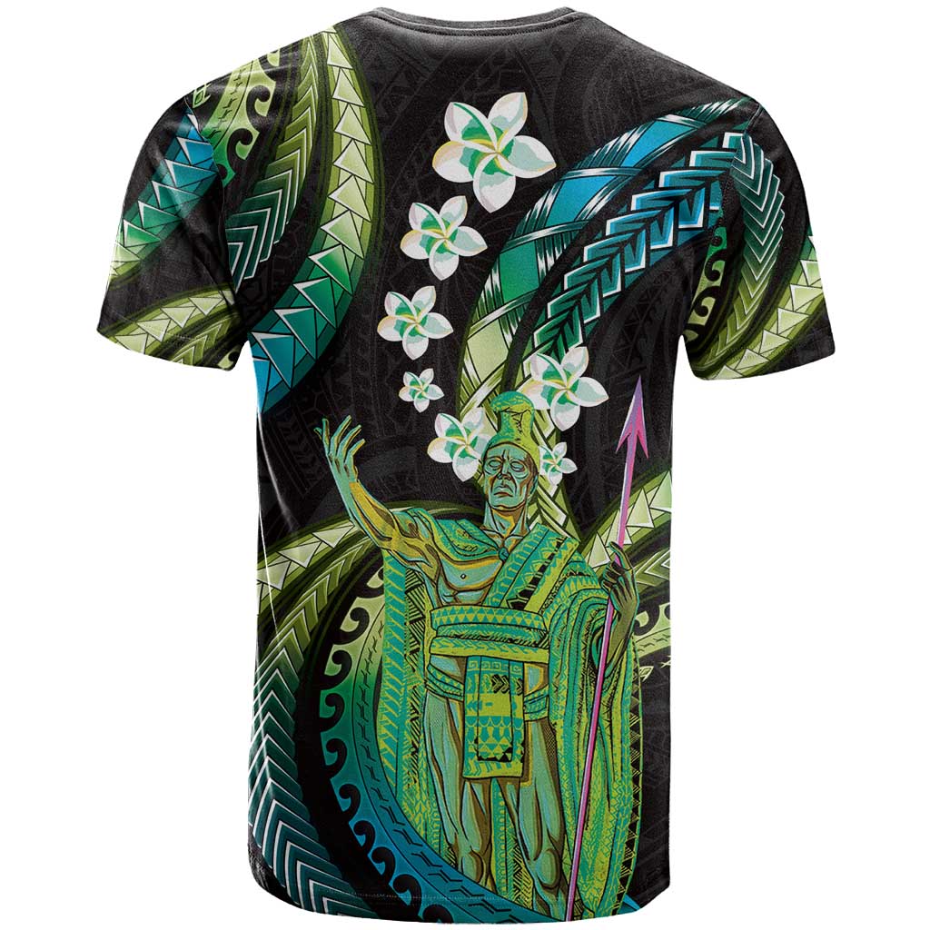 Hawaii King Kamehameha T Shirt Fantastic Plumeria Chartreuse Cyan