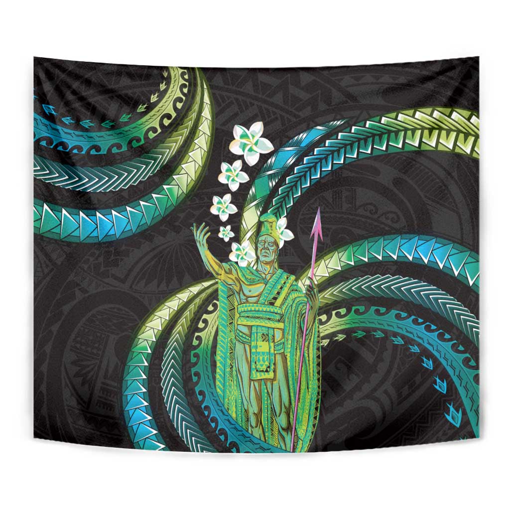 Hawaii King Kamehameha Tapestry Fantastic Plumeria Chartreuse Cyan