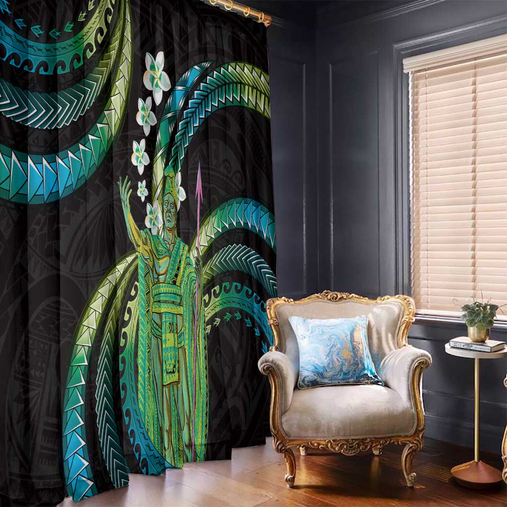 Hawaii King Kamehameha Window Curtain Fantastic Plumeria Chartreuse Cyan