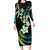 Hawaii Plumeria Family Matching Long Sleeve Bodycon Dress and Hawaiian Shirt Chartreuse Cyan Polynesian Pattern