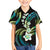 Hawaii Plumeria Family Matching Long Sleeve Bodycon Dress and Hawaiian Shirt Chartreuse Cyan Polynesian Pattern