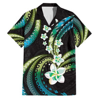 Hawaii Plumeria Family Matching Mermaid Dress and Hawaiian Shirt Chartreuse Cyan Polynesian Pattern