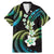 Hawaii Plumeria Family Matching Mermaid Dress and Hawaiian Shirt Chartreuse Cyan Polynesian Pattern