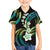 Hawaii Plumeria Family Matching Off The Shoulder Long Sleeve Dress and Hawaiian Shirt Chartreuse Cyan Polynesian Pattern
