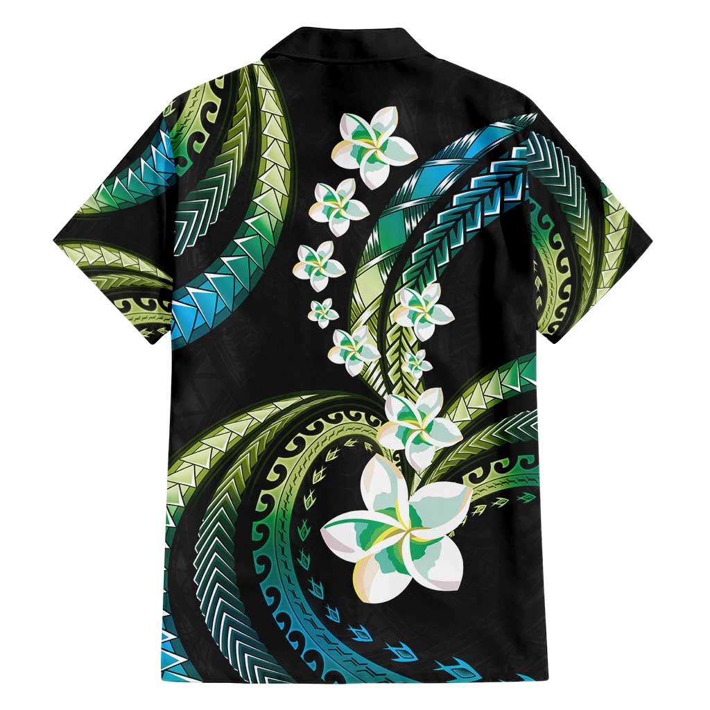 Hawaii Plumeria Family Matching Off Shoulder Maxi Dress and Hawaiian Shirt Chartreuse Cyan Polynesian Pattern
