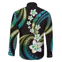 Hawaii Plumeria Family Matching Off Shoulder Short Dress and Hawaiian Shirt Chartreuse Cyan Polynesian Pattern