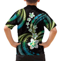 Hawaii Plumeria Family Matching Puletasi and Hawaiian Shirt Chartreuse Cyan Polynesian Pattern