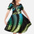 Hawaii Plumeria Family Matching Short Sleeve Bodycon Dress and Hawaiian Shirt Chartreuse Cyan Polynesian Pattern