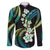 Hawaii Plumeria Family Matching Short Sleeve Bodycon Dress and Hawaiian Shirt Chartreuse Cyan Polynesian Pattern