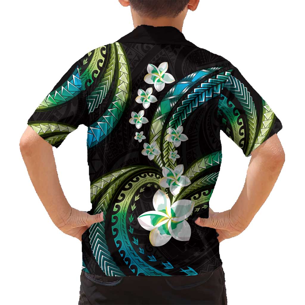 Hawaii Plumeria Family Matching Summer Maxi Dress and Hawaiian Shirt Chartreuse Cyan Polynesian Pattern LT01 - Polynesian Pride