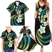 Hawaii Plumeria Family Matching Summer Maxi Dress and Hawaiian Shirt Chartreuse Cyan Polynesian Pattern LT01 - Polynesian Pride