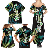 Hawaii Plumeria Family Matching Summer Maxi Dress and Hawaiian Shirt Chartreuse Cyan Polynesian Pattern LT01 - Polynesian Pride