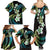 Hawaii Plumeria Family Matching Summer Maxi Dress and Hawaiian Shirt Chartreuse Cyan Polynesian Pattern