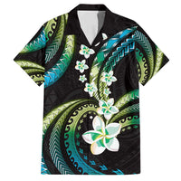 Hawaii Plumeria Family Matching Summer Maxi Dress and Hawaiian Shirt Chartreuse Cyan Polynesian Pattern LT01 Dad's Shirt - Short Sleeve Cyan - Polynesian Pride