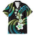 Hawaii Plumeria Family Matching Tank Maxi Dress and Hawaiian Shirt Chartreuse Cyan Polynesian Pattern
