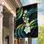 Hawaii Plumeria Garden Flag Chartreuse Cyan Polynesian Pattern