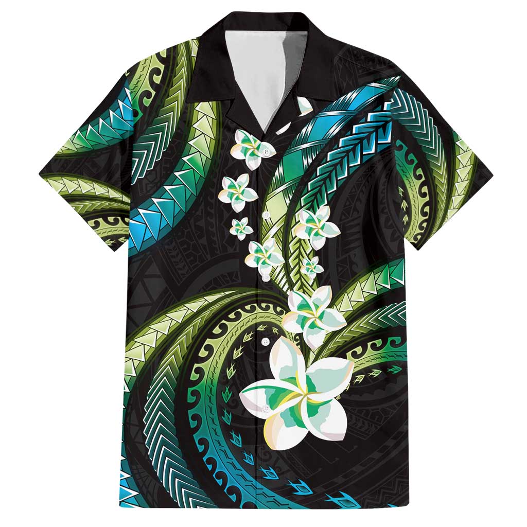 Hawaii Plumeria Hawaiian Shirt Chartreuse Cyan Polynesian Pattern