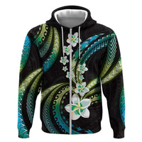 Hawaii Plumeria Hoodie Chartreuse Cyan Polynesian Pattern