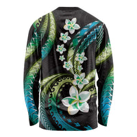 Hawaii Plumeria Long Sleeve Shirt Chartreuse Cyan Polynesian Pattern